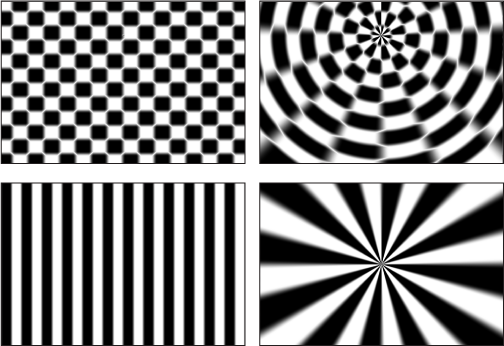Figure. Canvas showing before and after effects of Polar filter on checkerboard and stripes generators.