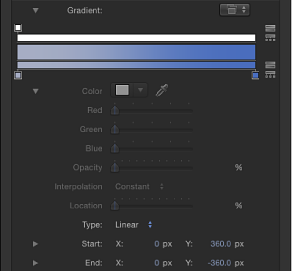 Figure. Inspector showing expanded gradient editor controls.