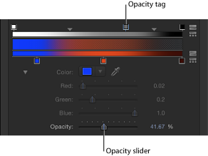 Figure. Gradient editor showing opacity tag and Opacity controls.