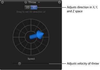 Figure. HUD showing Throw behavior controls in 3D mode.