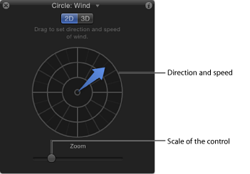 Figure. HUD showing special controls for the Wind behavior in 2D mode.
