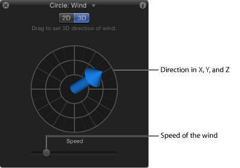 Figure. HUD showing special controls for the Wind behavior in 3D mode.