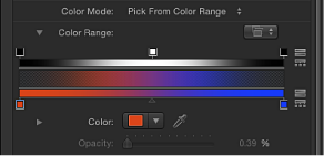 Figure. Inspector showing Color Range control with customized opacity gradient.