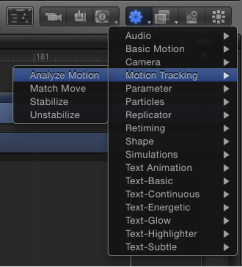 Figure. Toolbar showing Add Behaviors pop-up menu and Motion Tracking submenu.