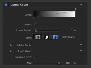 Figure. The controls of the Luma Keyer filter.