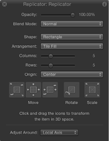 Figure. Replicator HUD showing replicator parameters when the 3D Transform tool is selected.