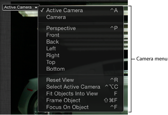 Figure. Camera menu showing options.