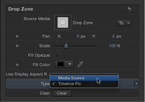 Figure. Choosing Media Source from the Type pop-up menu in the Image Inspector.