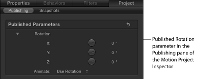 Figure. Published Rotation parameter in the Publishing pane of the Project Inspector.