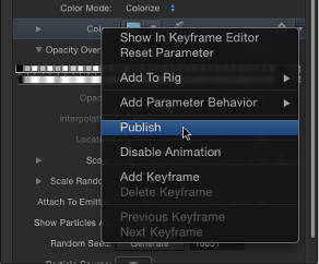 Figure. Choosing Publish from the Color parameter's shortcut menu.
