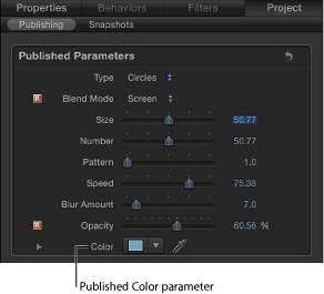 Figure. Published Color parameter in the Published Parameters pane of the Project Inspector.