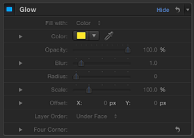 Figure. Glow controls in the Style pane of the Text tab.
