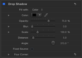 Figure. Drop Shadow controls in the Style pane of the Text tab.