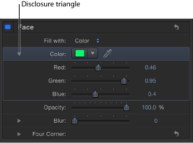 Figure. Expanded Color controls in the Inspector.