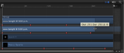 Figure. Timeline showing keyframes remaining in place as the layer is trimmed.