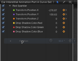 Figure. Parameter being dragged from the Inspector to the parameter list in the Keyframe Editor.