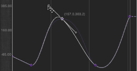 Figure. Keyframe Editor showing a Bezier handle being moved while constrained.