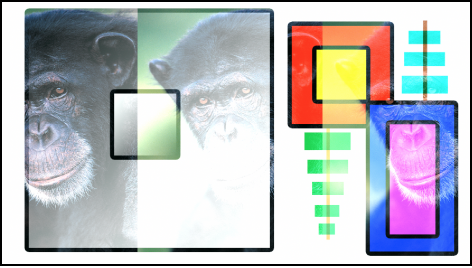 Canvas showing the boxes and the monkey blended using the Linear Dodge mode