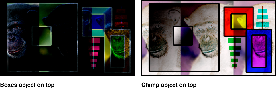 Canvas showing the boxes and the monkey blended using Subtract blend mode