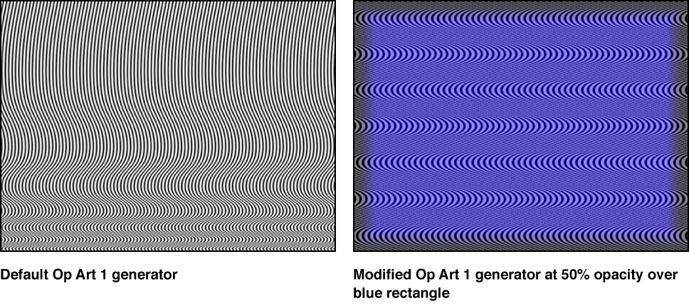 Canvas showing Op Art 1 generator alone and combined with a blue rectangle