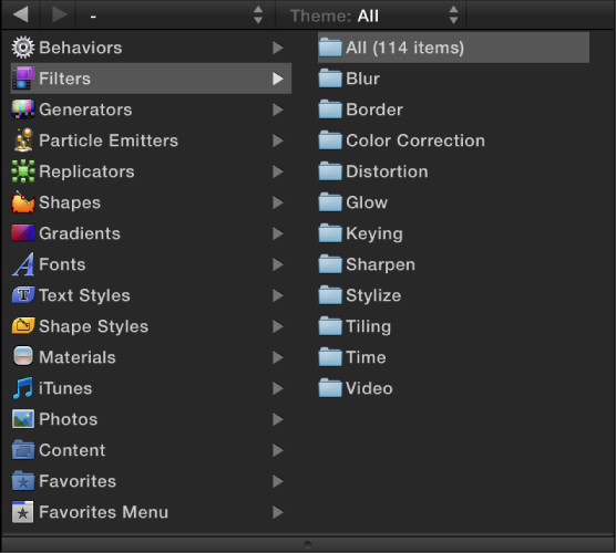 Filter categories in the Library