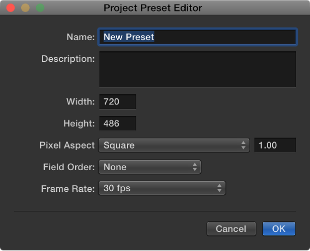 Project Preset Editor