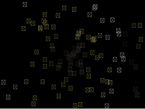 Canvas showing particle system with Show Particle As set to Wireframe