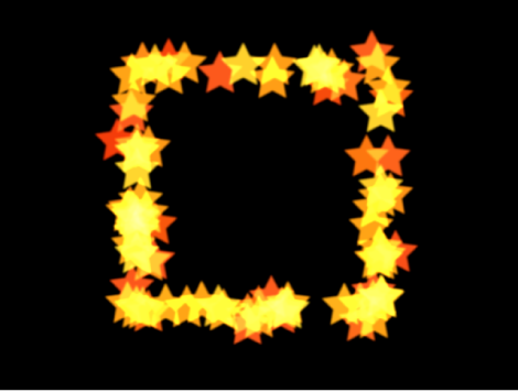 Canvas showing particle system with shape set to Rectangle