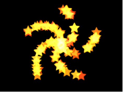 Canvas showing particle system with shape set to Spiral