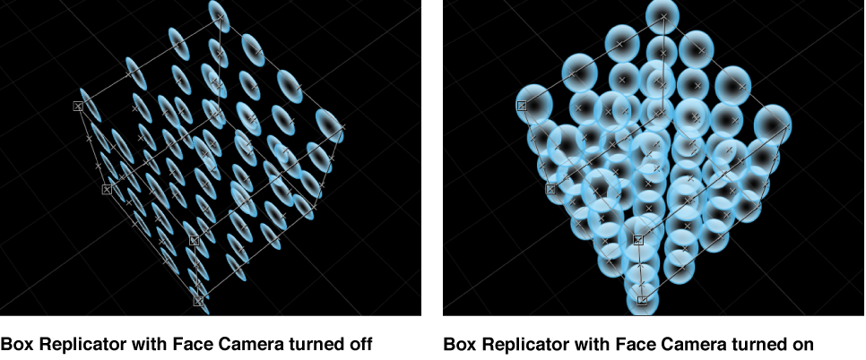 Canvas showing replicator with Face Camera turned on