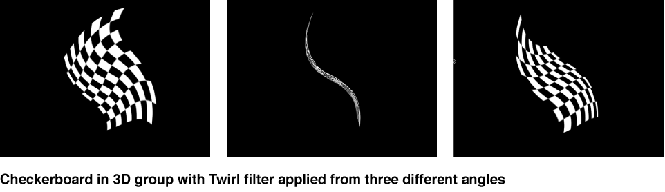 Canvas showing Checkerboard in 3D group with Twirl filter appled