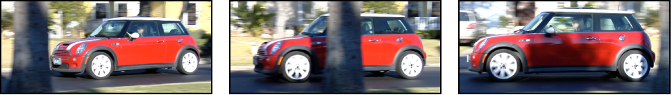Sequential images of car passing behind tree