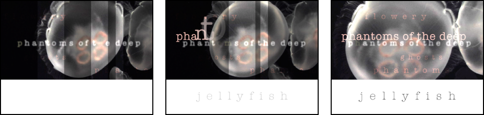 Three images showing sequential text animation over a background of swimming jellyfish