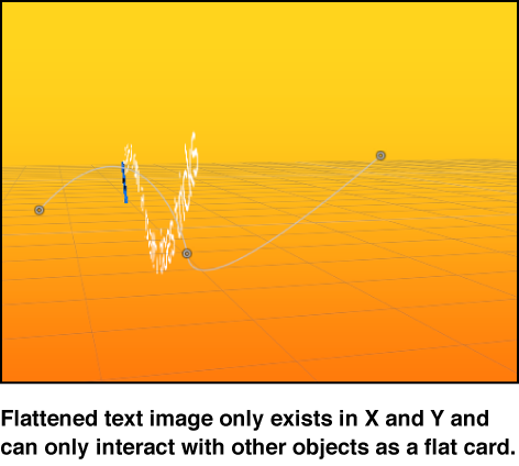 Canvas showing flattened text object in 3D space