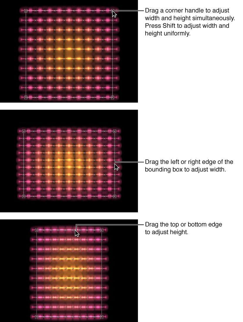 Canvas showing replicators being modified using onscreen controls