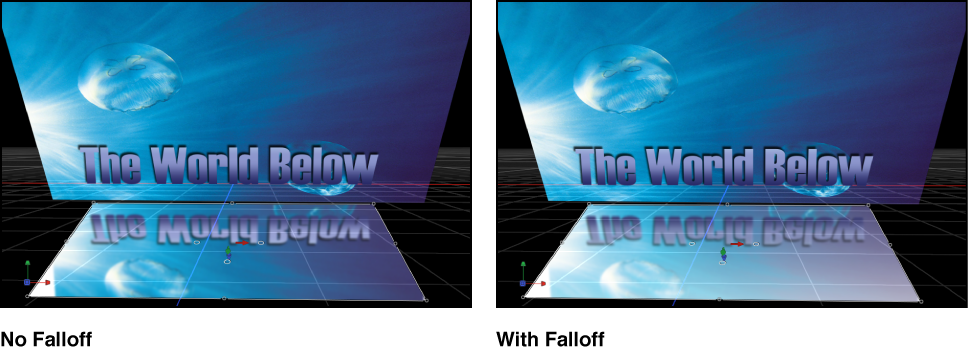 Canvas showing effect of reflection falloff settings