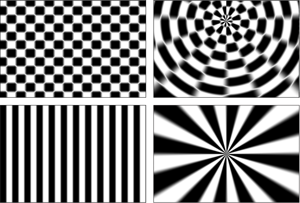 Canvas showing effect of Polar filter on Checkerboard and Stripes generators