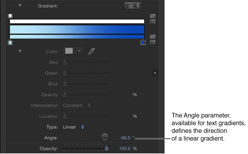 Inspector showing expanded gradient editor controls