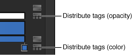 Gradient editor showing Distribute Tags icons for opacity and color