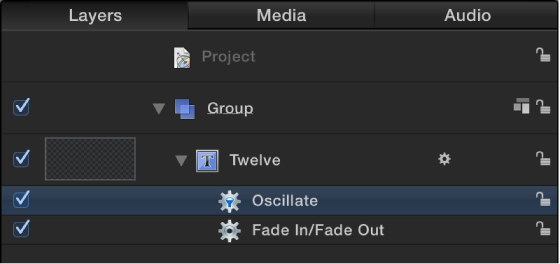 Layers list showing a parameter behavior applied to an object