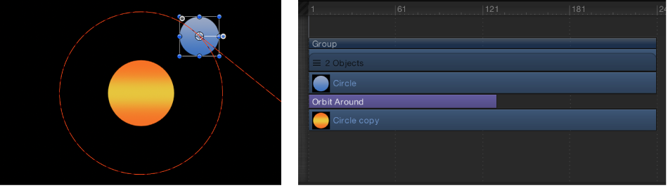 Canvas and Timeline showing how behavior duration affects length of behavior bar