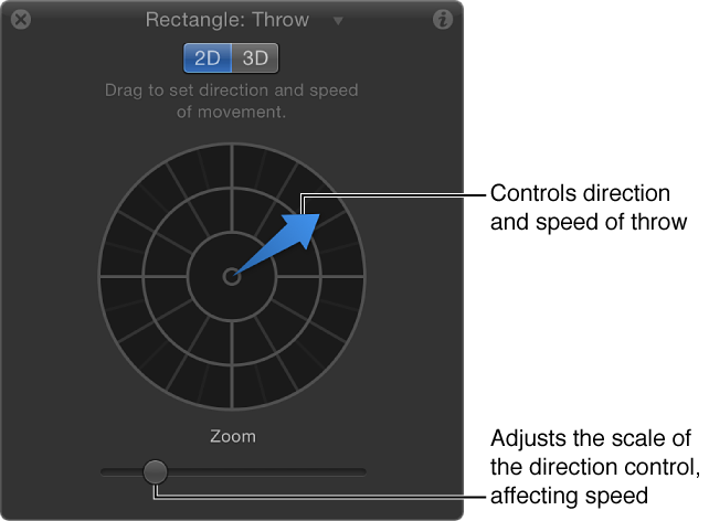 HUD showing Throw behavior controls in 2D mode