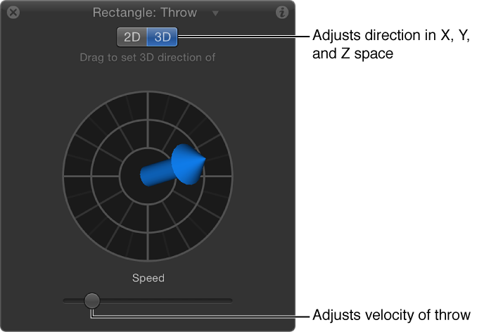 HUD showing Throw behavior controls in 3D mode