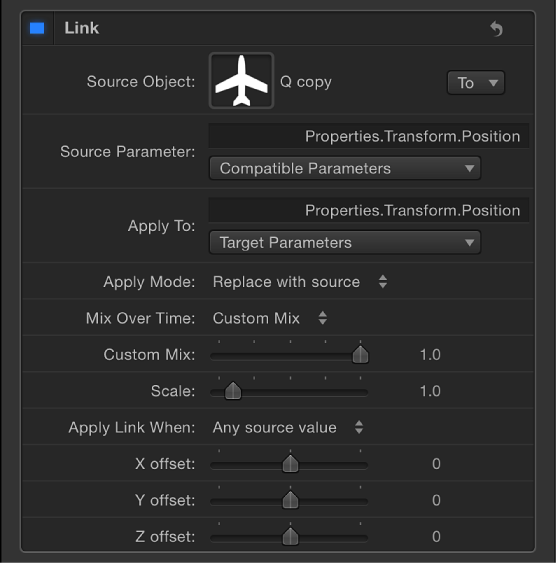Inspector showing Link behavior