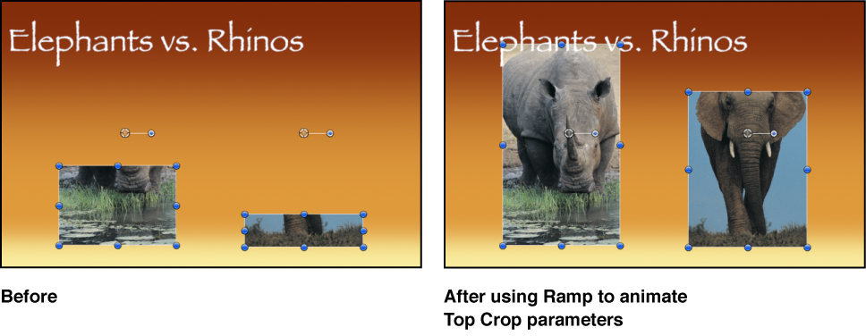 Canvas showing the effect of applying a Ramp behavior to a mask's position parameter
