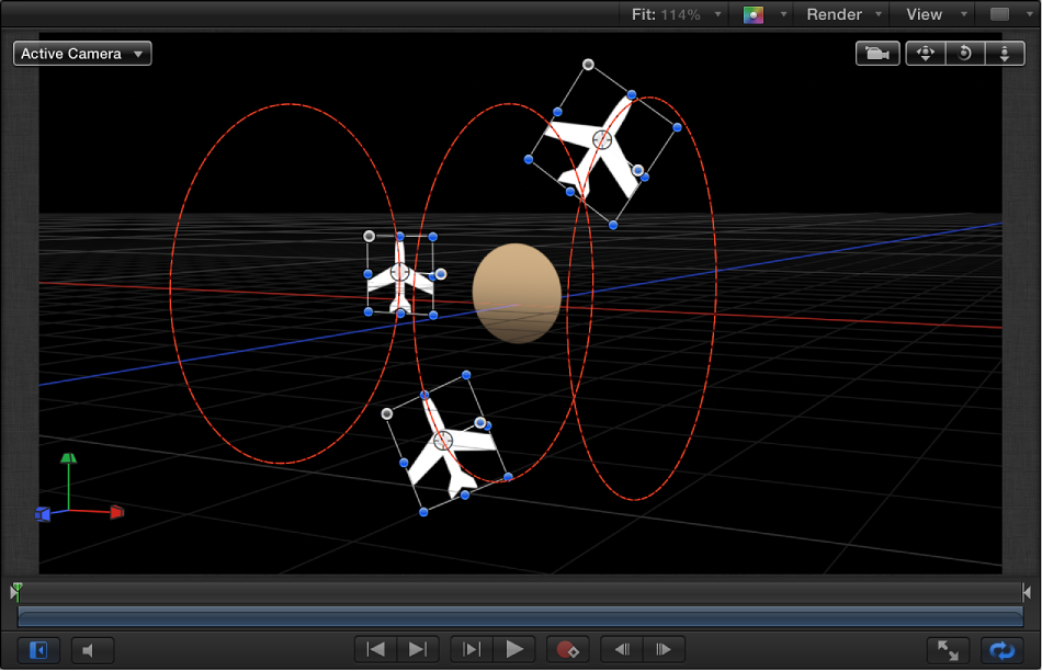 Canvas showing Orbit Around behavior when both Y and Z axes are enabled