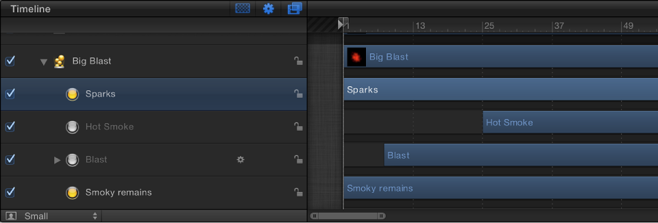 Timeline showing emitter with varied cell durations