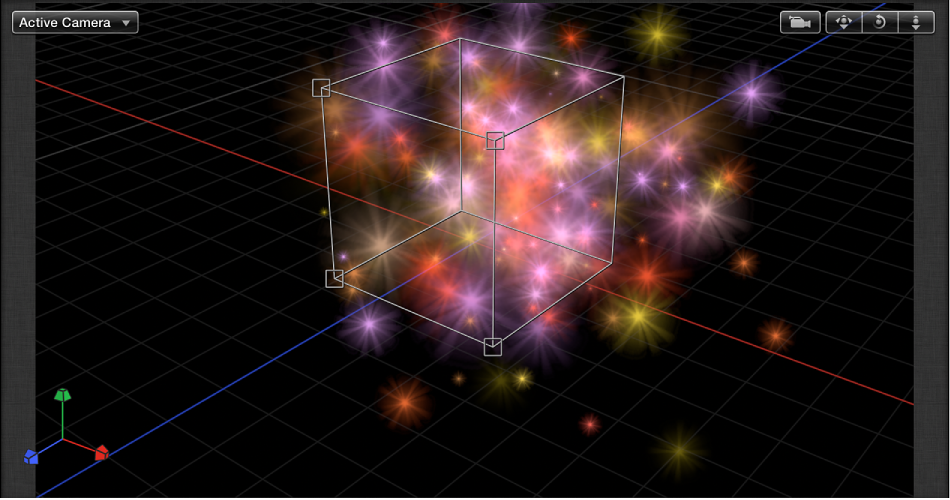 Canvas showing particle system with shape set to Box
