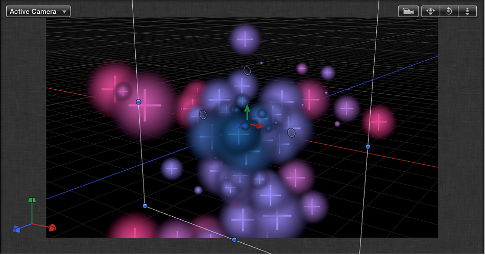 Canvas showing Particle system with Depth Ordered setting off
