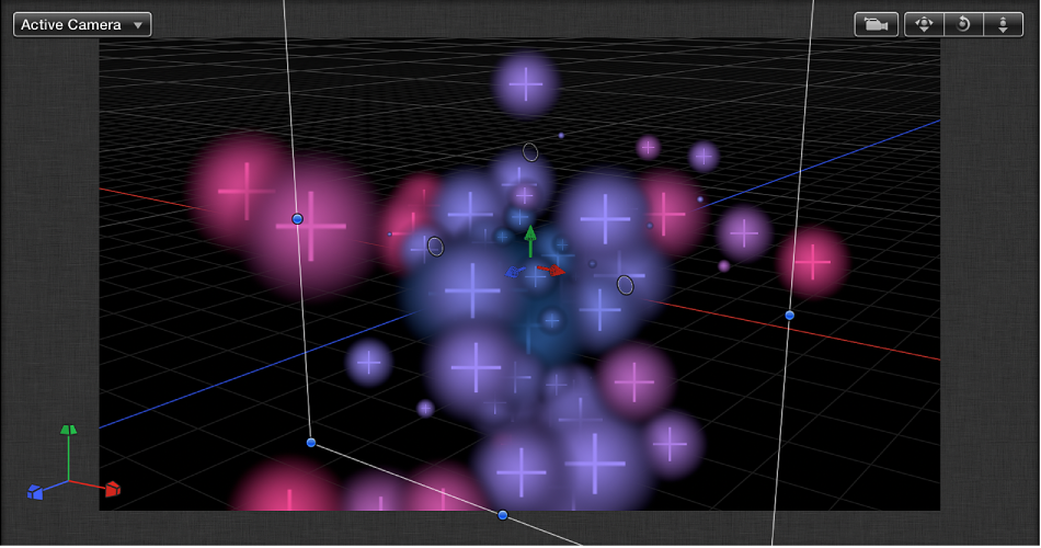 Canvas showing particle system with Depth Ordered setting on
